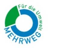 Blau-grünes Kreislogo mit dem Text „Für die Umwelt MEHRWEG“.