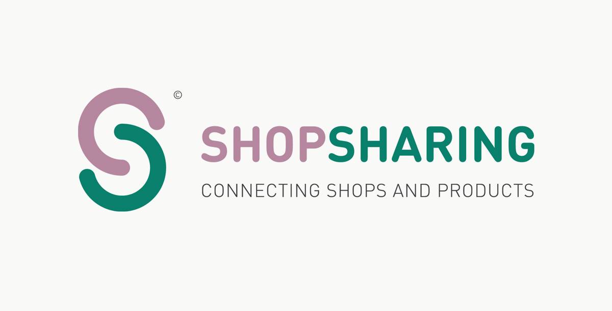 Logo mit stilisiertem „S“ in Lila und Grün, daneben der Schriftzug „SHOPSHARING“ und darunter „CONNECTING SHOPS AND PRODUCTS“.