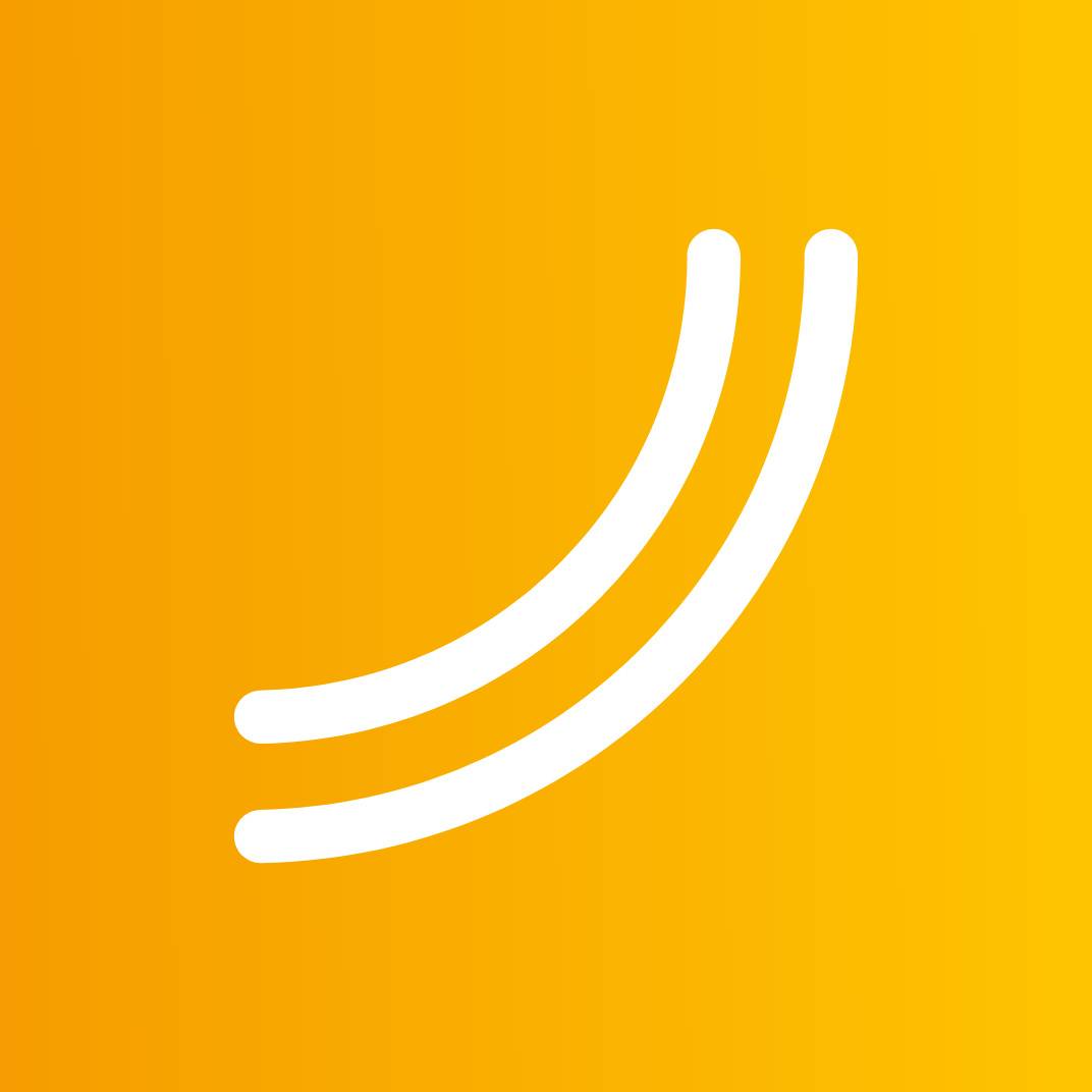 Zwei weiße, gebogene Linien auf orange-gelbem Hintergrund.