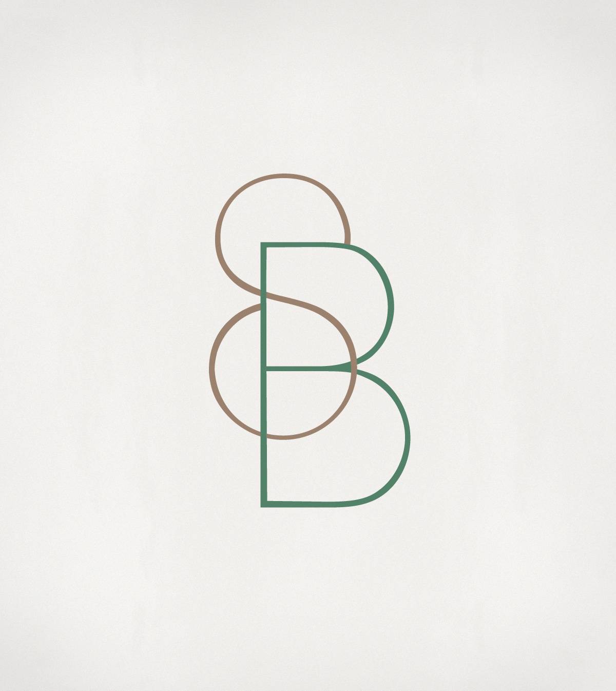 Minimalistisches Logo mit den Buchstaben S (braun) und B (grün), die ineinander verschlungen auf weißem Hintergrund dargestellt sind.